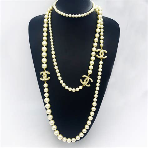 chanel letter necklace|chanel long necklace with pearls.